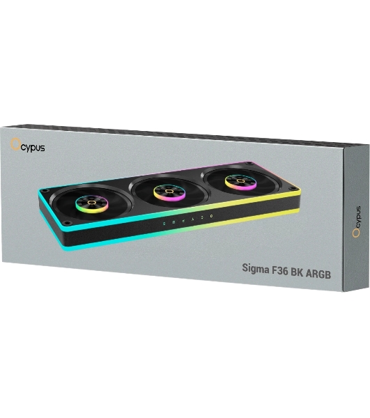 Вентилятор для корпуса Ocypus Sigma F36 BK ARGB, 3x120x120x25mm, 4-PIN PWM, 500-2200 RPM, 36 DBA MAX, FLUID DYNAMIC BEARING