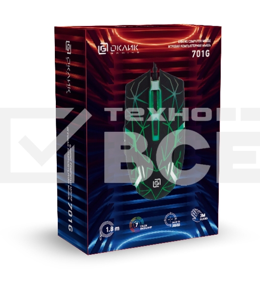 Мышь проводная Oklick 701G черный, 3600 dpi, USB, кнопки - 6