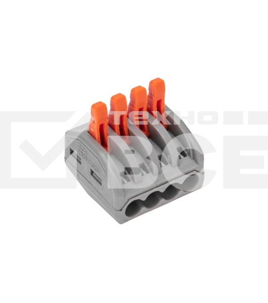 Универсальная клемма Rexant СМК 222-414, 4-проводная серый 0,08-2,5/4 мм² (блистер 5 шт/уп)