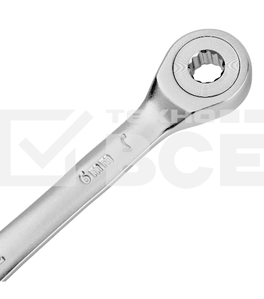 Ключ комбинированный трещоточный Denzel 6 мм, CrV, матовый хром 14700