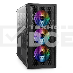 Компьютерный корпус Miditower ExeGate EVO-5001A-500NPX (ATX, БП 500NPX с вент. 12 см, 2хUSB+1хUSB 3.0+HD Audio, черный, 3 вент.12см с RGb подсветкой, боковая панель - закаленное стекло)