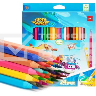 Карандаши цветные Deli EC126-24 Super Wings, шестигранный профиль, пластик коробка с европодвесом (24шт)