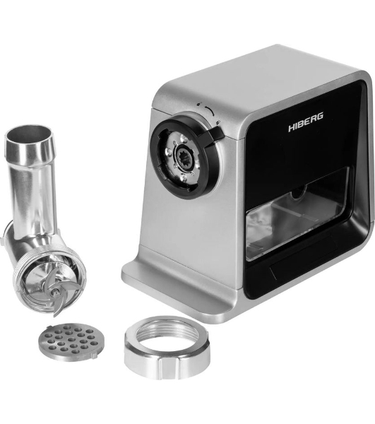 Мясорубка электрическая Hiberg MG 880 B черно-серый, 2000 Вт, 2.0 кг/мин, реверс, защита от перегрузки, насадки - 5