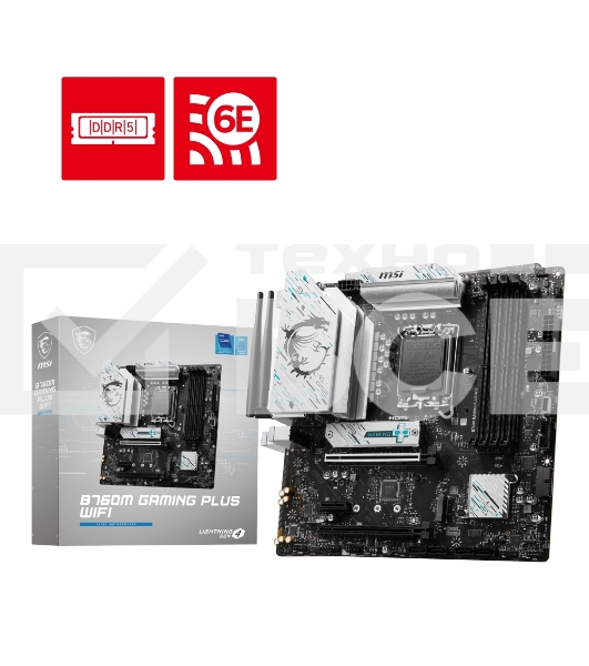 Материнская плата MSI B760M GAMING PLUS WIFI, LGA 1700, Intel B760, 4xDIMM DDR5, 4xSATA, 2xM.2, 1xPCI-E 4.0 x16, 1xPCI-E 3.0 x1, 2xHDMI, 2xDP, 1x 2.5Gb LAN, 2xUSB-A 3.2 Gen 2, 4xUSB 2.0, Micro-ATX