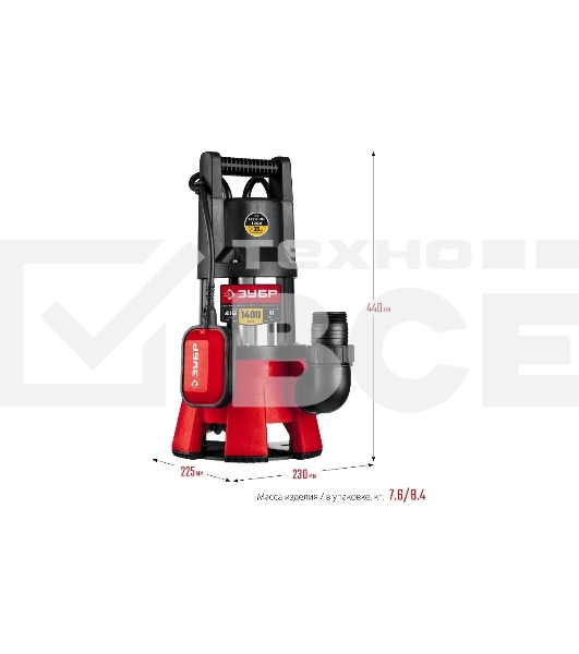 Насос ЗУБР НПГ-М3-1400-С, дренажный для грязной воды, корпус - нерж. сталь, 1400 Вт