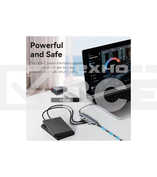 Концентратор Vention OTG USB 3.2 Gen 2 Type-C на 4 USB порта + USB-C PD Серый - 0.15м.