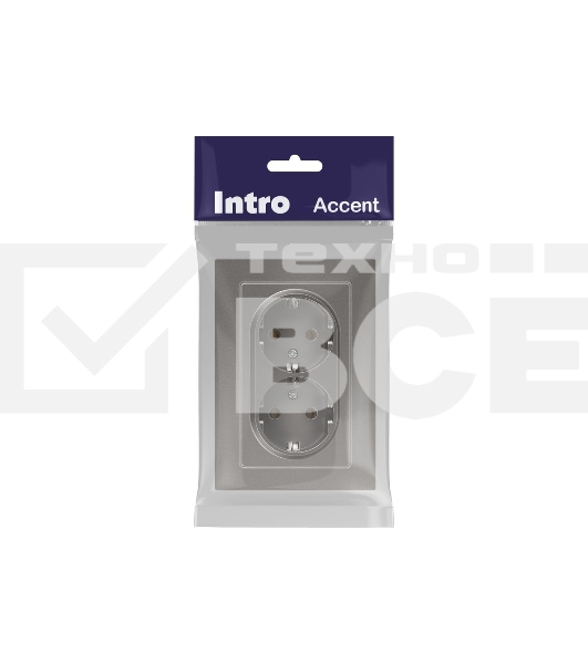 Розетка Intro Accent 6-205-09 двойн. 2X2P+E Schuko 16А-250В IP20 СУ AL/CU титан Б0063500
