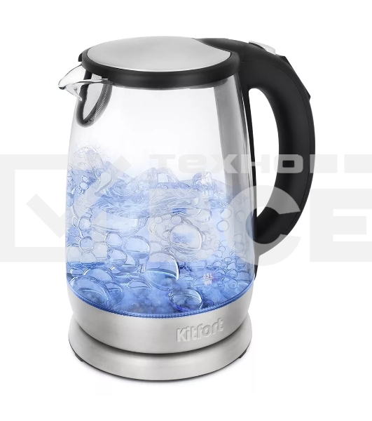 Чайник электрический Kitfort КТ-628 1.7 л, 2200 Вт, серебристый (корпус: стекло)