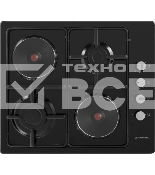 Комбинированная варочная панель Maunfeld EEHE.64.5EB/KG, 4 конфорки, эмалированная сталь, черный