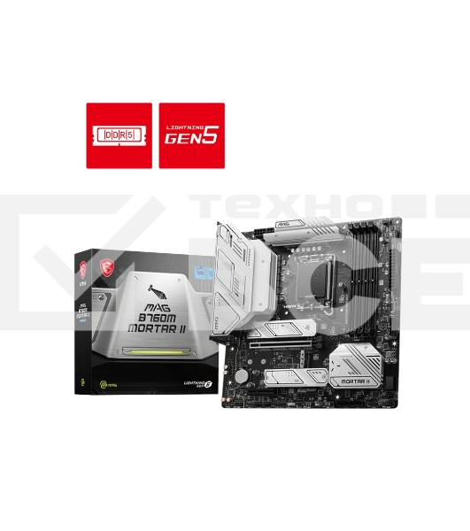 Материнская плата MSI MAG B760M MORTAR II, LGA 1700, Intel B760, 4xDDR5, 4xSATA, 3xM.2, 1xPCIe 5.0 x16, 1xPCIe 4.0 x4, 1xHDMI, 1xDP, 1xUSB Type-C, 1x2.5Gb LAN, 3xUSB-A 2.0, 3xUSB-A 3.2 Gen 2, 5x3.5 мм, 7.1, mATX