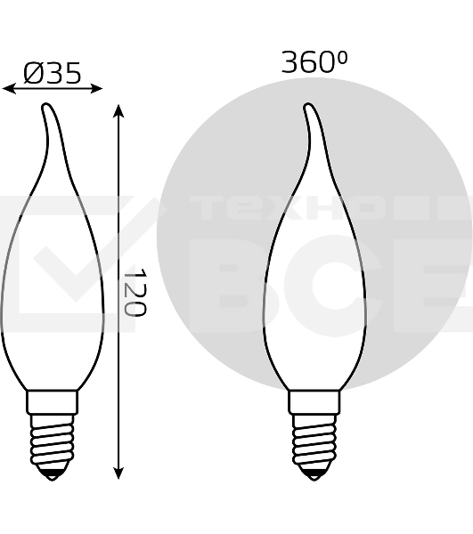 Лампа филам. Gauss Filament 5Вт цок.:E14 свеча 220B св.свеч.бел.нейт. (упак.:10шт) (104201205)