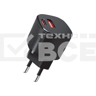 СЗУ Qumo Energy GaN Mini PD 30W (Charger 0072), два порта: Type-C PD + USB-A QC3.0, черный