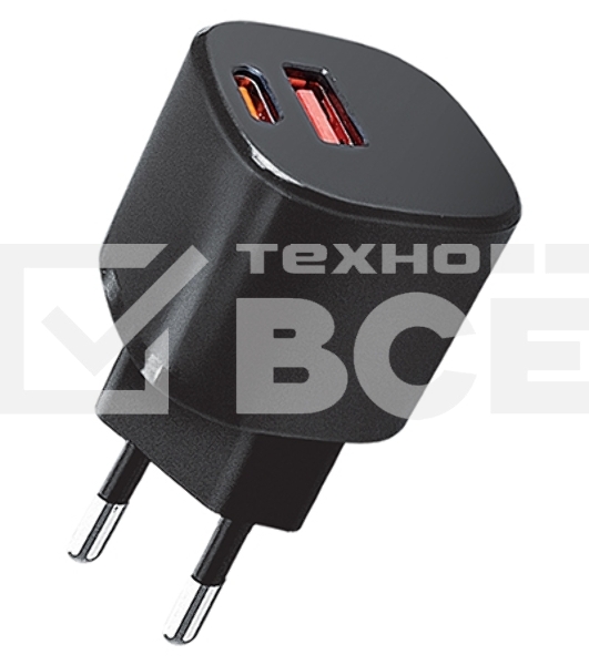 СЗУ Qumo Energy GaN Mini PD 30W (Charger 0072), два порта: Type-C PD + USB-A QC3.0, черный