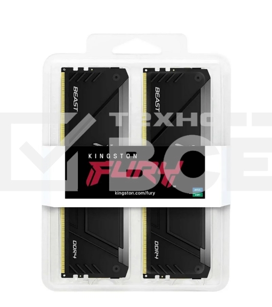 Оперативная память Kingston Fury Beast, DDR4, 32GB (2x16GB), 3200MHz, CL16, с радиатором, RGB, чёрный