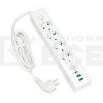 Сетевой фильтр Cablexpert Exnovo EXN-4-CU2-W-2, 4р, 16А, 1xType-C PD, 30Вт, 2хUSB, 2м, ур.защиты 4+, белый, коробка, фото3