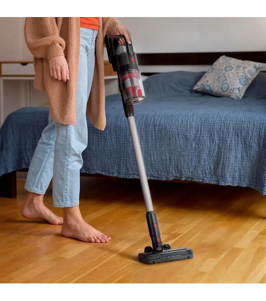 Пылесос вертикальный Kitfort КТ-5225 черный/красный, питание от аккумулятора, 83 Вт, уборка сухая, пылесборник 0.6 л