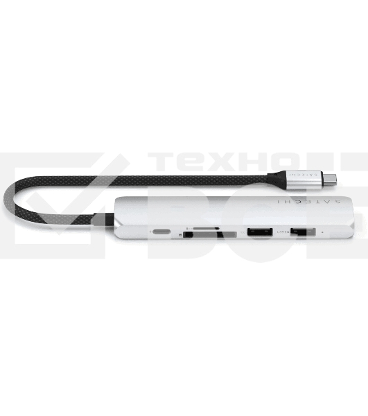 USB-концентратор Satechi 6-in-1 USB-C Slim Multiport Adapter (Type-C, HDMI, 2x Type-A, SD, microSD), до 75 Вт, Серебристый Док-станция ST-P6SS