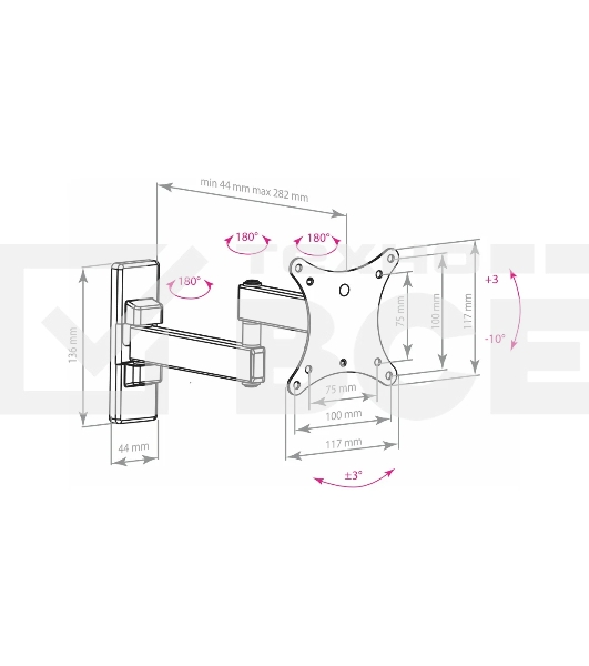 Кронштейн Arm media MARS-2 черный, 10'-32', наклонно-поворотный от стены 44-282мм VESA 100х100мм, до 20 кг, настенный