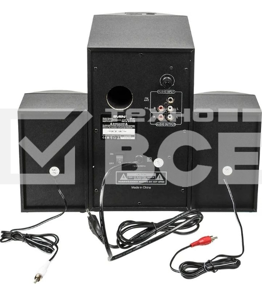 Колонки SVEN AC MS -304, черный Акустическая система, беспроводная передача сигнала по Bluetooth, суммарная мощность (RMS), Вт - 40, выходная мощность (RMS), Вт - сабвуфер: 20, сателлиты: 20 (2 х10), частотный диапазон, Гц - сабвуфер: 40 – 150, сателлиты: 150 – 20 000, размеры динамиков, мм - сабвуфер: O 128, воспроизведение с USB flash и SD card памяти, встроенное FM-радио, LED-дисплей, пульт ДУ, материал корпуса сабвуфера и сателлитов – дерево (MDF).