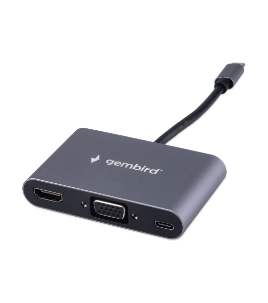 USB-концентратор Gembird UHB-D8, USB Type-C, PD100W, Jack 3,5, HDMI, VGA, USB Type-C