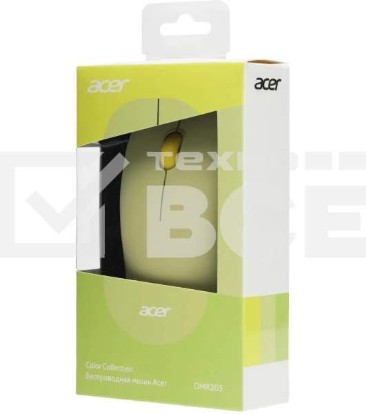 Мышь беспроводная Acer OMR205 зеленый/желтый, 1200 dpi, радиоканал, USB, кнопки - 3