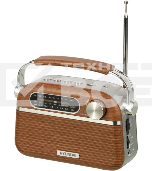 Радиоприемник портативный Hyundai H-PSR200 дерево коричневое/серебристый USB microSD