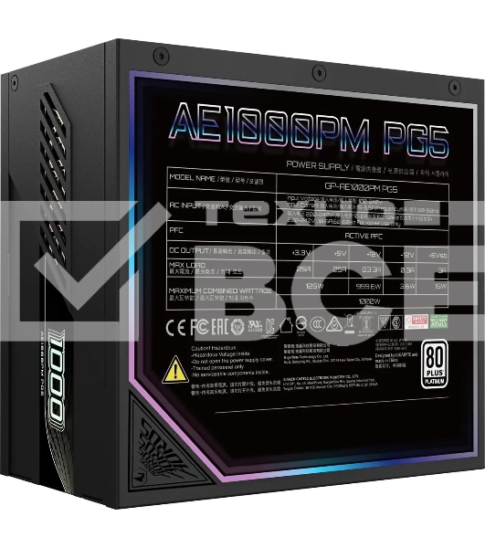 Блок питания Gigabyte ATX 1000W GP-AE1000PM PG5 Gen.5 80 PLUS platinum (20+4pin) APFC 120мм fan 16xSATA Cab Manag RTL