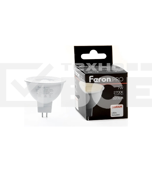 Лампа светодиодная FERON PRO LB-1607 (38179) 7 вт 230в G5.3 теплый с линзой 38 гр.