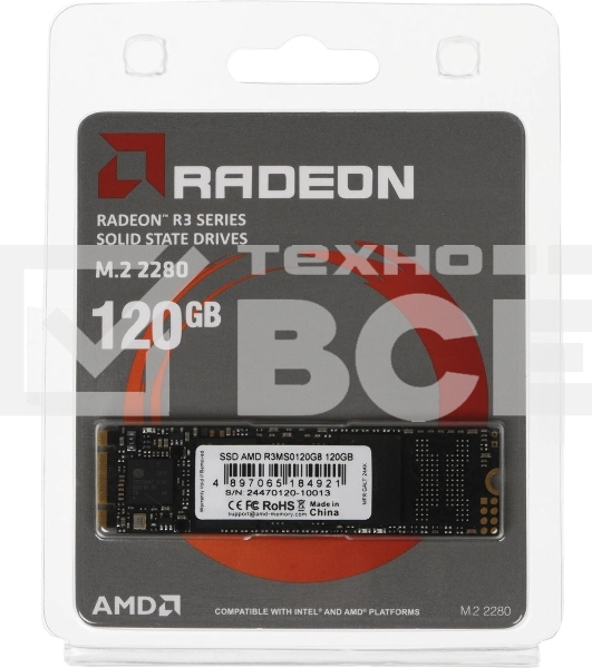Накопитель SSD AMD Radeon R3MS0120G8, 120Gb, M.2 2280, SATA, R/W 520/450