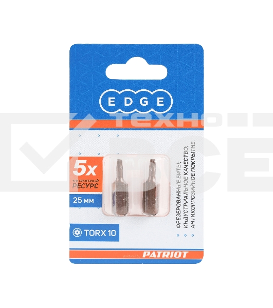 Бита EDGE by PATRIOT T10, сталь S2, длина 25 мм, 2шт в блистере
