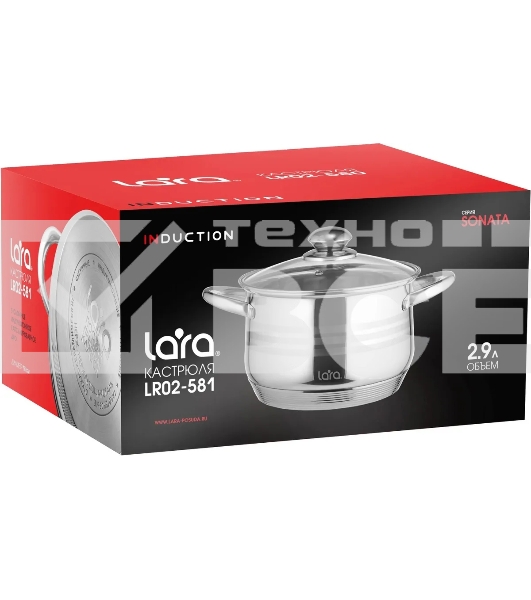 Кастрюля Lara LR02-581 SONATA 18x11,5 см, 2.9 л, 7-СТУПЕНЧАТОЕ ДНО, комбо-полировка, крышка, нержавеющая сталь