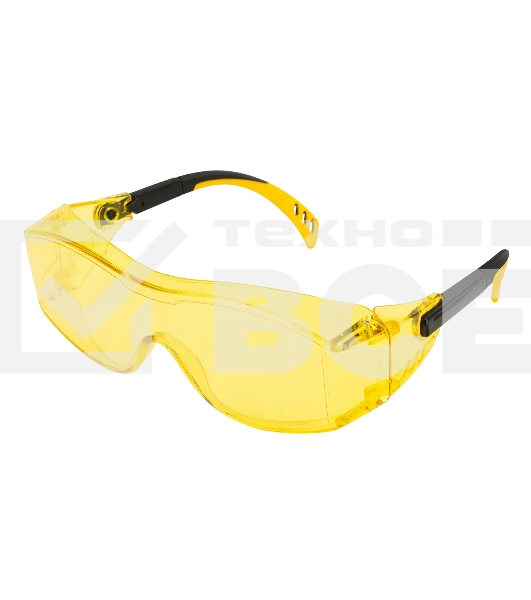 Очки защитные открытые Denzel поликарбонатные, увеличенная желтая линза, регулируемые дужки