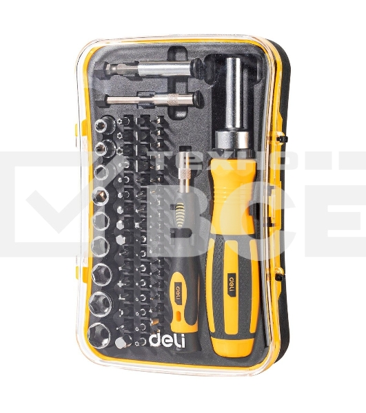 Набор прецизионных отвертокDeli DL3565 65 предметов Материал бит Cr-v. Пластиковый кейс.