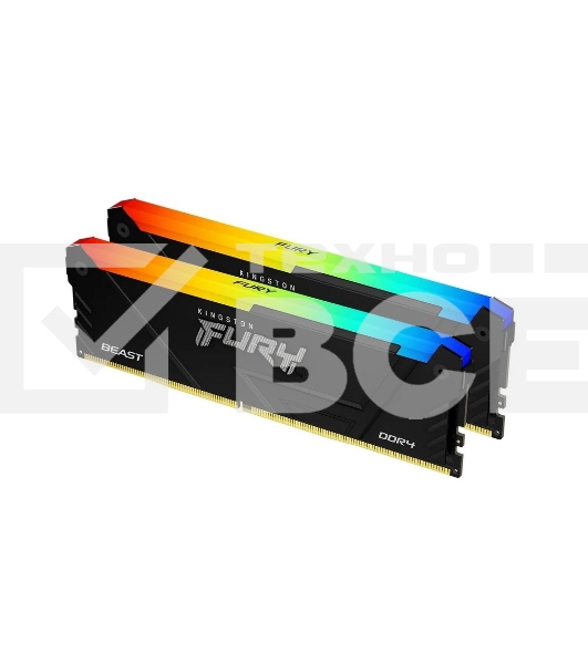 Оперативная память Kingston Fury Beast, DDR4, 32GB (2x16GB), 3200MHz, CL16, с радиатором, RGB, чёрный