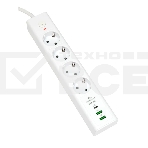 Сетевой фильтр Cablexpert Exnovo EXN-4-CU2-W-2, 4р, 16А, 1xType-C PD, 30Вт, 2хUSB, 2м, ур.защиты 4+, белый, коробка, фото 1