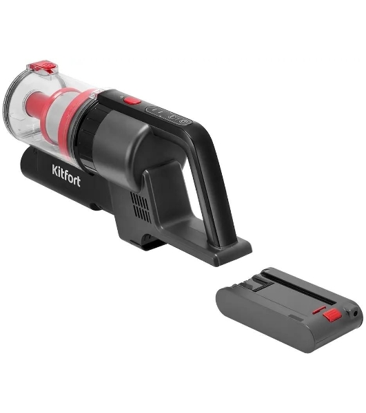 Пылесос вертикальный Kitfort КТ-5225 черный/красный, питание от аккумулятора, 83 Вт, уборка сухая, пылесборник 0.6 л