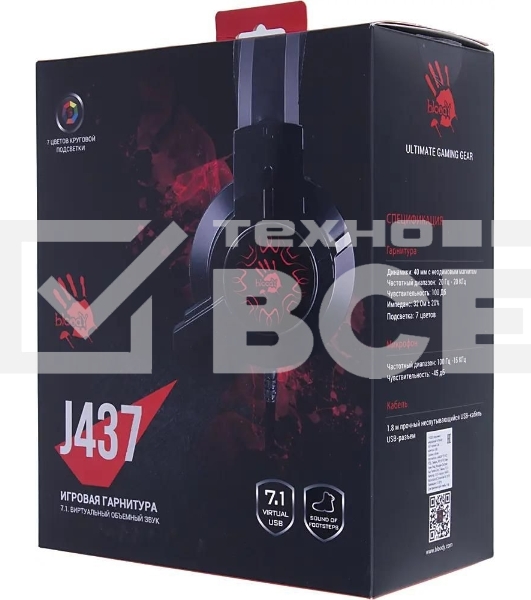 Гарнитура проводная с микрофоном A4 Bloody J437 черный 1.8м мониторные USB оголовье (J437)