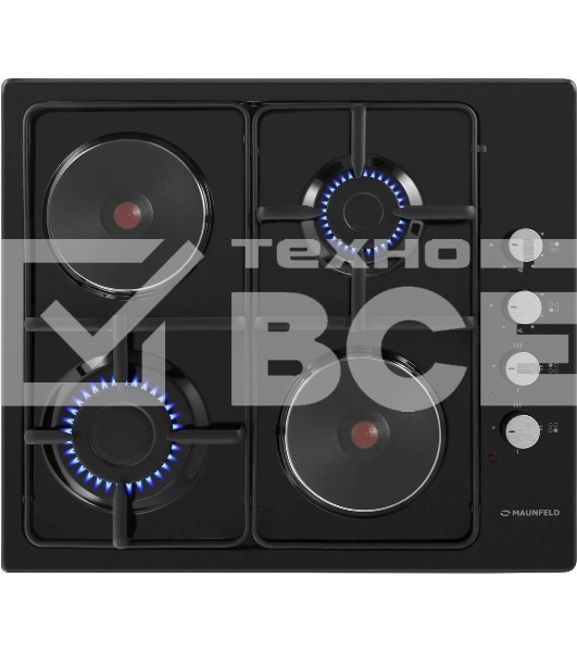 Комбинированная варочная панель Maunfeld EEHE.64.5EB/KG, 4 конфорки, эмалированная сталь, черный