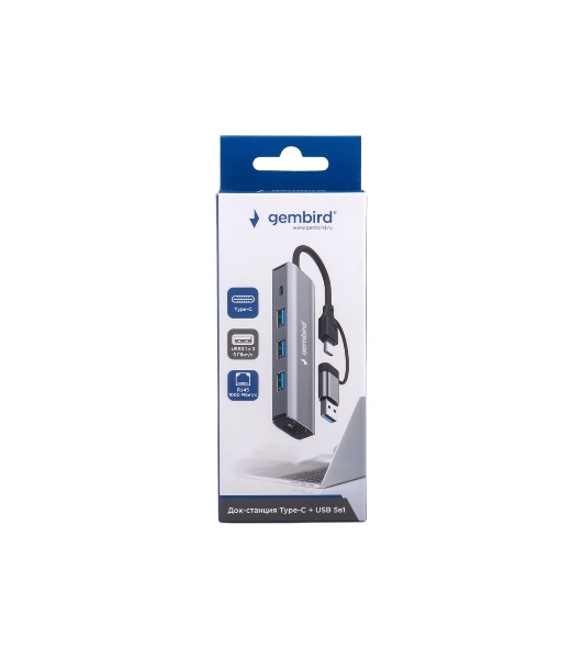 Док-станция Gembird UHB-D7, USB Type-C + USB, 3хUSB3.1, Type-C, RJ45, USB