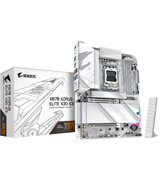 Материнская плата Gigabyte X870 AORUS ELITE X3D ICE, AM5, AMD X870, 4xDDR5, 2xSATA, 4xM.2, 1xPCIe 5.0 x16, 1xPCIe 4.0 x16, 1xHDMI, 1x5Gb LAN, Wi-Fi 7, Bluetooth 5.4, 2xUSB-C 40Gbps (USB4), 1xUSB-C 10Gbps, 2xUSB-A 10Gbps, 4xUSB-A 5Gbps, 1xUSB-A 2.0, 3x3.5 мм + S/PDIF оптический, 7.1, ATX