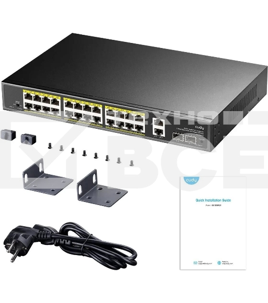 Коммутатор Cudy GS1026PS2, (L2) 26x1Гбит/с 2xКомбо(1000BASE-T/SFP), 2SFP, 24PoE, 300W, неуправляемый