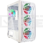 Компьютерный корпус Ginzzu GL 390 боковая дверца закаленное стекло на петлях на магнитах, controller CRC10, 4* 12R6W FAN 12CM RGb белый, фото 1