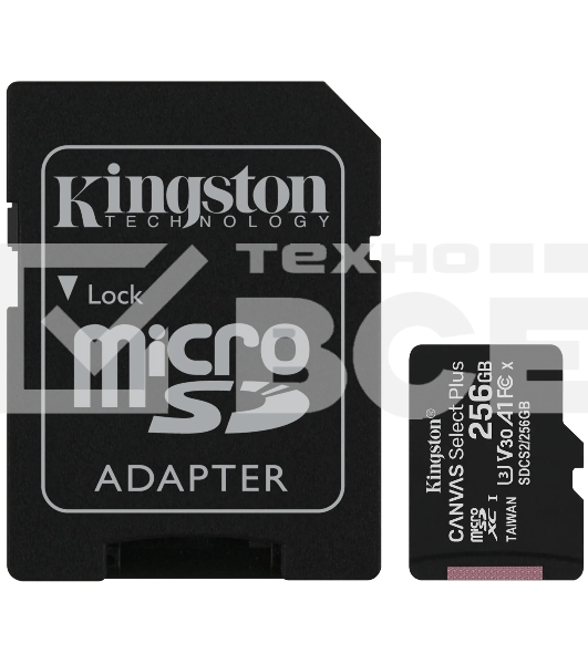 Флеш карта microSDHC 256GB microSDXC Class10 Kingston <SDCS2/256GB> UHS-I Canvas Select up to 100MB/s с адапт.