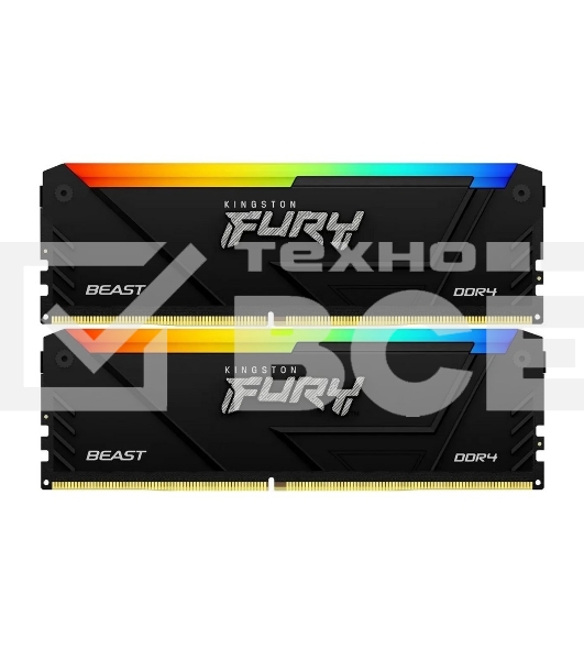 Оперативная память Kingston Fury Beast, DDR4, 32GB (2x16GB), 3200MHz, CL16, с радиатором, RGB, чёрный