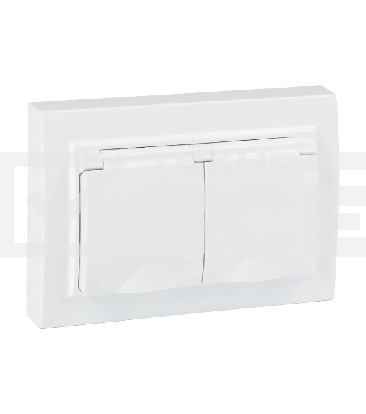 Розетка EKF ERR16-129-200-44 Минск 2-м СП 16А IP44 с заземлением, с защитными шторками, с крышкой, белая