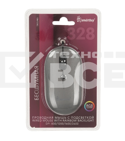Мышь проводная SMARTBUY (SBM328G) 328 серый металлик