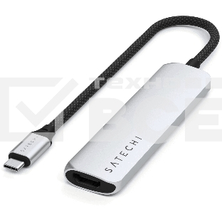 USB-концентратор Satechi 4-in-1 USB-C Slim Multiport Adapter 4K (Type-C, HDMI, 2x Type-A), до 80 Вт, Серебристый Док-станция ST-P4SS