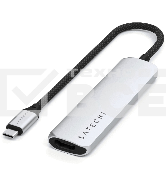 USB-концентратор Satechi 4-in-1 USB-C Slim Multiport Adapter 4K (Type-C, HDMI, 2x Type-A), до 80 Вт, Серебристый Док-станция ST-P4SS