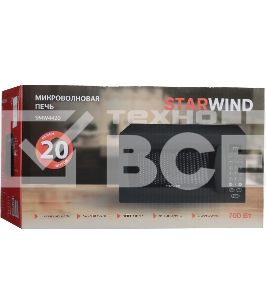 Микроволновая печь Starwind SMW4420 черный, 20 л, 700 Вт, переключатели - кнопки