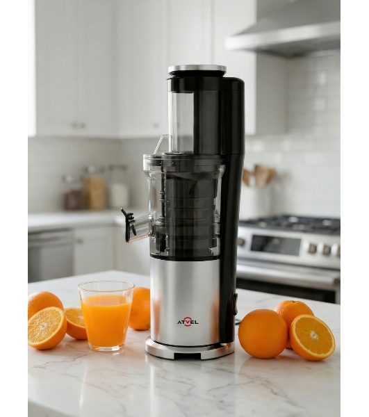 Соковыжималка Atvel PowerTwist J7 серый, шнековая вертикальная, 180 Вт, 700 мл, электронное, реверс